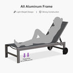 PURPLE LEAF Patio Lounge Chair Set for 2, Quick-Dry Fabric, Grey | Rust-resistant powder-coated frame, 270 lbs, quick-dry/fade-resistant Textilene mesh, 5-pos flat recline, wheels, side table