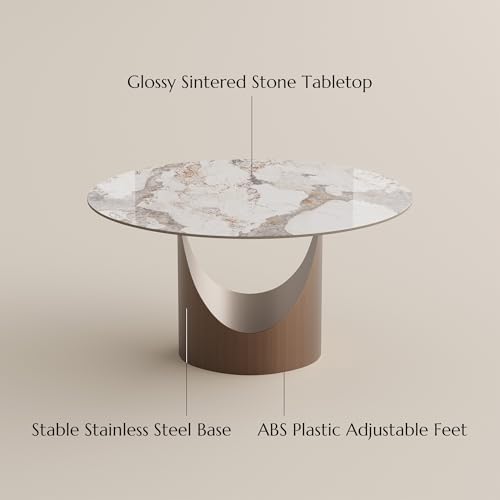 POVISON Round Pandora Dining Table for 4, 47" Sintered Stone Tabletop Dining Table with Bronze Carbon Steel Pedestal (Table Only)
