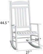 Wooden Outdoor Rocking Chair, Weatherproof Oversized Rocking Chair, Heavy Duty Comfort with 350 lbs Weight Capacity, Solid Relaxing Rocker with High Back for Patio, Porch, Living Room (white)
