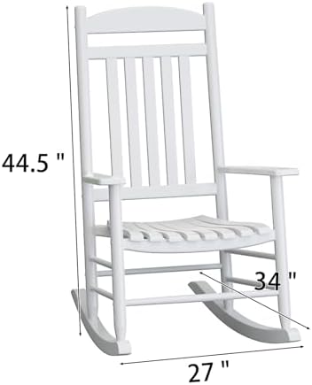 Wooden Outdoor Rocking Chair, Weatherproof Oversized Rocking Chair, Heavy Duty Comfort with 350 lbs Weight Capacity, Solid Relaxing Rocker with High Back for Patio, Porch, Living Room (white)