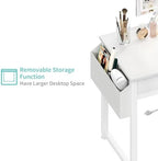 Lufeiya Small Makeup Vanity Desk with Fabric Drawers, 32 inch White Vanity Desks with Mirror and Light, Dressing Table and Chair Set with Power Outlet for Girls Bedroom, White