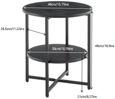 Small Round Side Table, 2 Tiers Farmhouse End Table, Set of 2 Accent Tables for Small Spaces, Night Stands for Bedrooms Living Room, Coffee Tables with Storage Shelf, Black