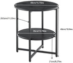 Small Round Side Table, 2 Tiers Farmhouse End Table, Set of 2 Accent Tables for Small Spaces, Night Stands for Bedrooms Living Room, Coffee Tables with Storage Shelf, Black