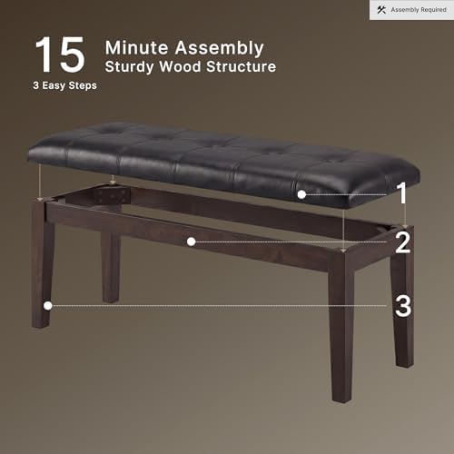 Signature Design by Ashley Haddigan 1-Piece Dining Bench, Faux Leather | Classic button tufted seat, Wood and engineered wood frame, 18.75 in seat height, 2-person capacity, Dark brown finish