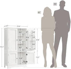 TEENFON 43'H Pantry Cabinet with 4 Doors, Kitchen Cabinet with 6 Door Shelves, Storage Cabinet-Kitchen Pantry for Living Room, Dining Room, Bathroom, White