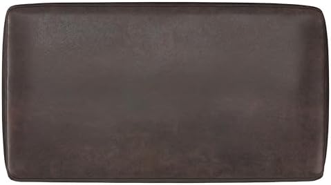 SIMPLIHOME Milltown 27" Wide Vegan Leather Ottoman in Distressed Brown | Contemporary ottoman with a cushioned seat for bedroom seating; rectangle footstool, footrest or bench.