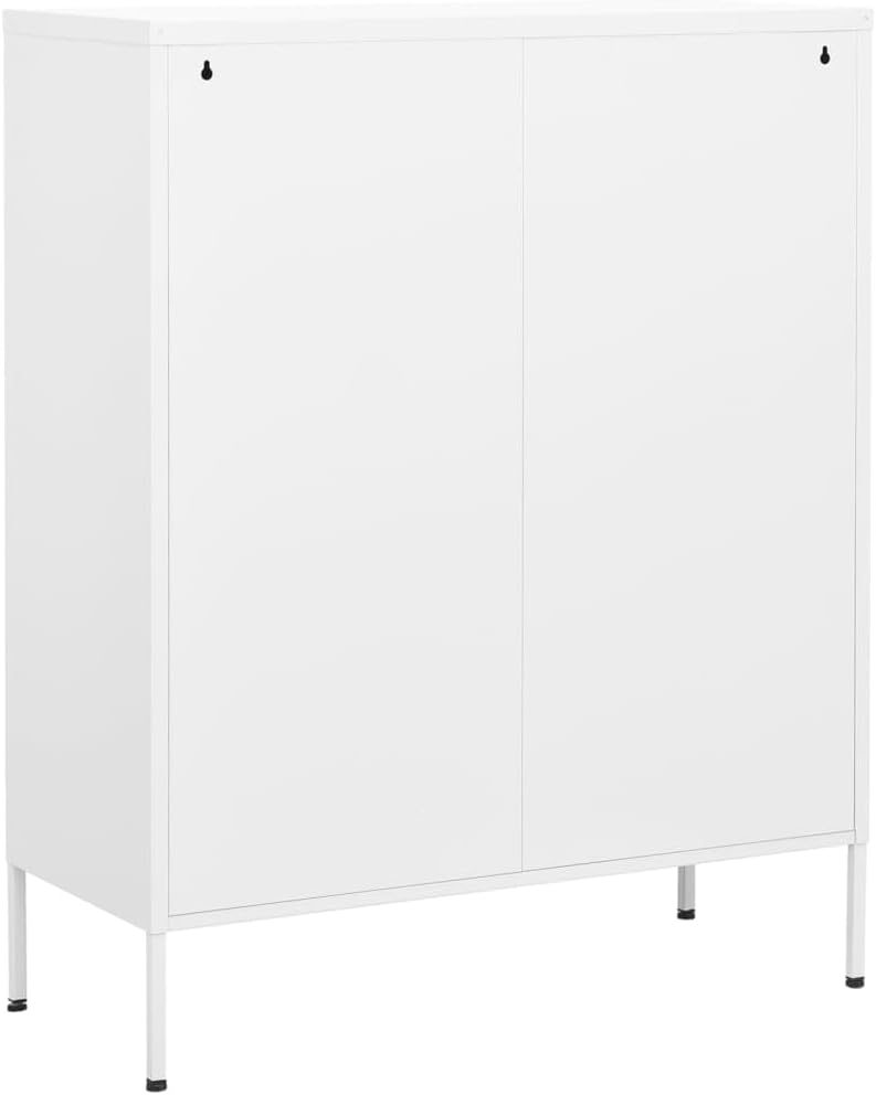 White Steel Cabinet 31.5x13.8x40 in, 2-Door Pantry w/ 2 Drawers, Adjustable Shelf, 220 lb Load for Bath/Kitchen/Garage