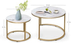aboxoo Coffee Table Nesting White Set of 2 Side Set Golden Frame Circular Round and Marble Pattern Wooden Tables, Living Room Bedroom Apartment Modern Industrial Simple Nightstand