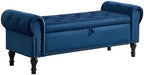 Storage Bench for Bedroom, 51" Upholstered End of Bed Bench, Velvet Queen Size Benches with Rolled Arms, Tufted Button Storage Long Ottoman, Living Room, Entryway, Blue