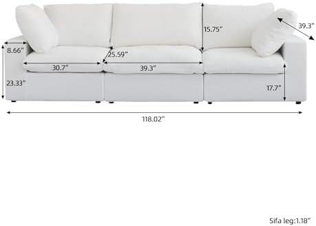 JACH Modular Sectional Sofas for Living Room, Deep 3-Seats Convertible Couch, Cushion Covers Removable, Modern Cloud Sectional Couches for Apartment (White), 120WE-3