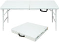 Folding Table 4FT, Heavy Duty Portable Plastic Folding Table with Handle, Anti-Slip Feet, Waterproof, Easy to Clean, Adjustable Height, 300LBS Capacity, Foldable for Indoor Outdoor Use(White)