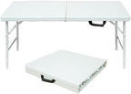 Folding Table 4FT, Heavy Duty Portable Plastic Folding Table with Handle, Anti-Slip Feet, Waterproof, Easy to Clean, Adjustable Height, 300LBS Capacity, Foldable for Indoor Outdoor Use(White)