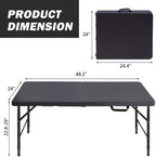 GlowSol Folding Table 4FT, Heavy Duty Portable Plastic Folding Table with Handle, Anti-Slip Feet, Waterproof, Easy to Clean, 300LBS Capacity, Foldable for Indoor Outdoor Use, Black