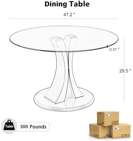 Round Dining Table, 47" Glass Dining Table for 4-6, Glass Kitchen Table with Robust Pedestal for Apartment Home Kitchen Living Room(Black)