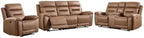 ANJ 3-Piece Power Recliner Sofa Set with Charging Ports, Include Single Recliner Chair, 2-Seater Loveseat with Hidden Storage & Cup Holders and 3-Seater Reclining Couch for Living Room, Brown