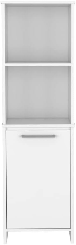 59" Tall Kitchen Pantry with Open Shelving & Cabinet - White