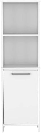 59" Tall Kitchen Pantry with Open Shelving & Cabinet - White