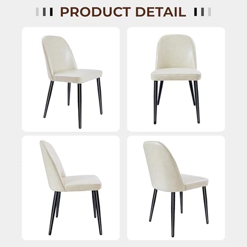 Leather Dining Chairs Set of 4, Modern Dining Room Chairs with Curved Backrest and Metal Legs Chenille Upholstered Fabric Kitchen Side Chair for Living Room, Restaurant, Cafe, Comedor, Leather, Beige