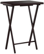PJ Wood Espresso - 5-Piece TV Tray Table Set - Folding with Storage Rack | Solid Rubberwood, 19.09 x 14.57 x 26 in Each, 3 in Thick Collapsed, 40 lb Capacity, 5 Units, Indoor Use