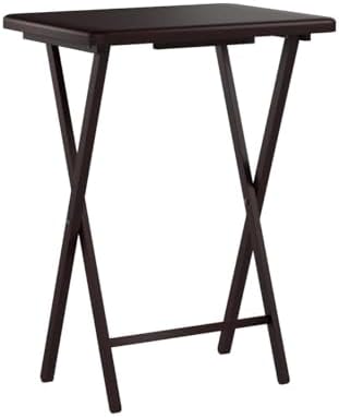 PJ Wood Espresso - 5-Piece TV Tray Table Set - Folding with Storage Rack | Solid Rubberwood, 19.09 x 14.57 x 26 in Each, 3 in Thick Collapsed, 40 lb Capacity, 5 Units, Indoor Use