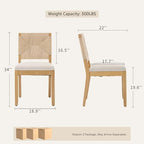 Boho Mid Century Modern Dining Chairs Set of 6, Rattan Dinning Chair with a Square Back, Warm Beige Cane Dining Chair, Linen Upholstered Kitchen and Dining Room Chairs, Sillas para Comedor