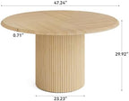 LITTLE TREE 47 Inches Round Dining Table for 4, Farmhouse Natural Wooden Dining Room Table with Heavy Duty Fluted Pedestal, Large Circle Kitchen Dinner Table for Dining Room, Living Room (Table Only)