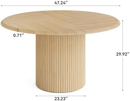 LITTLE TREE 47 Inches Round Dining Table for 4, Farmhouse Natural Wooden Dining Room Table with Heavy Duty Fluted Pedestal, Large Circle Kitchen Dinner Table for Dining Room, Living Room (Table Only)
