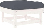 Outdoor Garden Footstool with Cushion, 24 x 24 Inch Square Pine Wood Patio Ottoman, Rustic Weather-Resistant Ottoman for Backyard, Deck, and Balcony, White