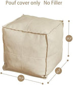 Louis Donné 17.7 Inch Unstuffed Square Pouf Ottoman Cover, Handmade Faux PU Leather Foot Rest Cover, Storage Floor Chair Cushion Case,White Decorative Pouf for Living Room Home,Only Cover No Filler