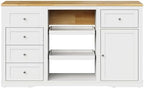 Kitchen Island with Charging Station Wood Kitchen Cart with Drawers Cabinet | Kitchen Island Cart, Wood Top Kitchen Island with Drawer Cabinet & Dual Pull‑Out Trays for Household Storage