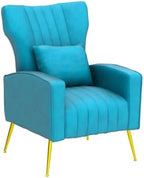 Velvet Accent Chairs Set of 2, Modern Arm Chair with Wingback & Gold Metal Legs for Living Room, Bedroom, Waiting Room, Lumbar Pillow Included, Dark Teal