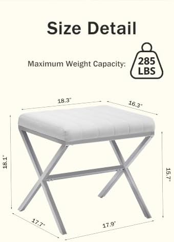 DUHOME Vanity Stool,Modern PU Leather Ottoman Stool Chair for Vanity Bench with Metal X Legs, Rectangle Makeup Stools Padded Foot Rest Ottoman for Makeup Room, Living Room, Bathroom,White