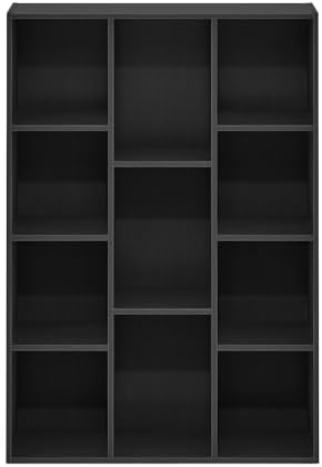 Furinno LUDER Book Shelf, 11-Cube Bookshelf, Reversible Bookcase, 9.4 x 29.1 x 41.7, Easy Assembly, for Living Room, Bedroom, Home Office, Blackwood