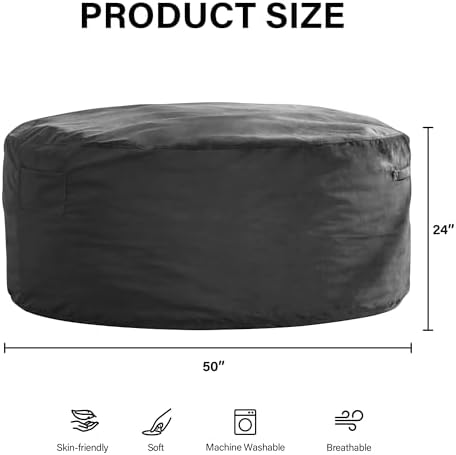 fond + found Adults Bean Bag Chair 5FT Big BeanBag Chair Giant Oversized | Memory Foam,Washable Cover,Velvet Fabric,Side Pocket,Handle,Big Adults Bean Bag Reading Gaming Bedroom Living Room | Grey 5FT