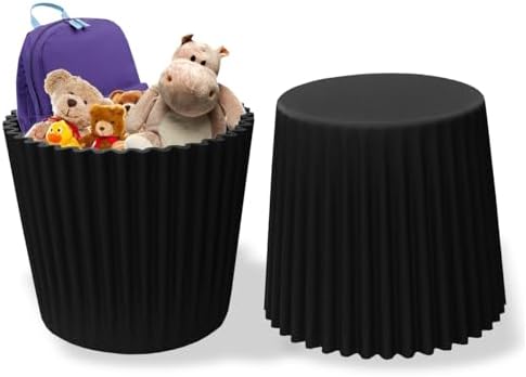2xhome Modern Industrial Minimalist Stackable Round Storage Basket Stool, Indoor Outdoor Plastic Accent Ottoman, Striped Design Side Chair for Dining Room, Kitchen, Patio, Office, and Hotel Use