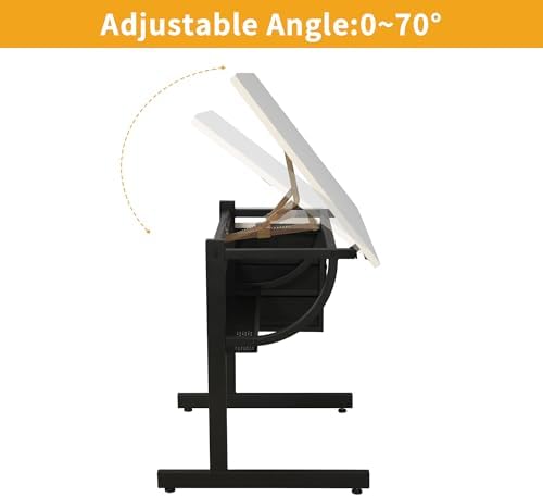 White Adjustable Drafting Table with Stool & 3 Drawers, Tilting Art Desk for Drawing & Crafting, Multi-Functional Study & Office Desk