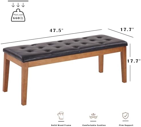 Ottoman Bench Oversized Entryway Shoe Bench Seat Faux Leather Brown | Large Long Rectangle Dining Bench with Button-Tufted Padded Upholstered Seat & Wood Legs for Living Room Bedroom End of Bed