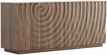 4-Door Sideboard Buffet Cabinet, 59'' Wood Kitchen Storage Cabinet Sideboard with Water Ripple Doors & Suspended Base, 2 Tiers Mid Century Modern TV Stand for Living Dining Room, Walnut