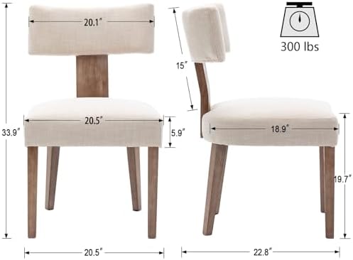 VESCASA Mid Century Modern Dining Chairs Set of 4, Upholstered Linen Dining Room Chairs with Ergonomic Curved Backrest, Solid Wood Legs, Kitchen Accent Chairs for Apartment, Farmhouse & Home, Beige