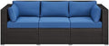 Yaheetech 3-Seat Patio Wicker Sofa, Outdoor Rattan Couch with Furniture Cover, Deep Seat High Back with Cushions & Throw Pillows for Deck/Porch/Balcony/Yard, Brown/Dark Blue