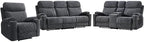 HAOMARKETS 3-Piece Power Recliner Sofa Set with Charging Port, Include Single Recliner Chair, 2-Seater Loveseat Reclining Couch and 3-Seater Reclining Sofa with Cup Holders for Living Room, Dark Grey
