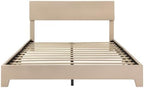SHA CERLIN Linen Upholstered Full Size Bed Frame with Headboard, Beige