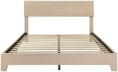SHA CERLIN Linen Upholstered Queen Size Bed Frame with Headboard, Beige