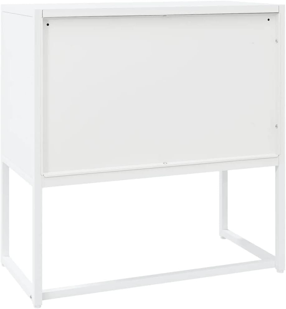 White Steel Sideboard with Adjustable Levelers, Modern Rectangular Storage Cabinet for Living Room and Dining Room, Sturdy Powder-Coated Steel Construction, Sleek Minimalist