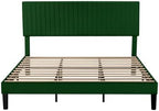 Allewie King Bed Frame, Velvet Upholstered Platform Bed with Adjustable Vertical Channel Tufted Headboard, Mattress Foundation with Strong Wooden Slats, Box Spring Optional, Easy Assembly, Green