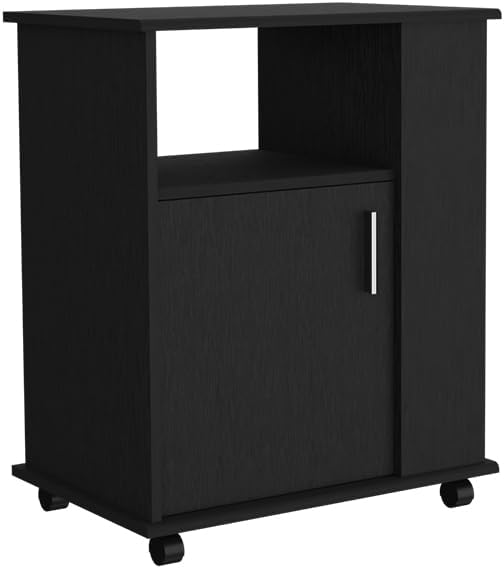 Lower Microwave Cabinet, Black - Compact Kitchen Storage with Open Shelves