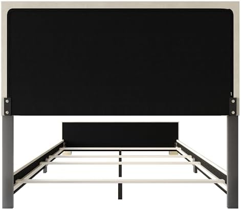 HOME DESIGN Olathe King Size Upholstered Panel Bed Frame, Vertical Channel Tufted Headboard with Gold Metal Accent, Velvet Fabric, Platform Design, Box Spring Required, Beige