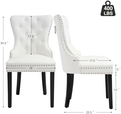 PU Leather Dining Chairs Set of 4, Upholstered Dining Room Chairs with Solid Wood Legs & Back Ring Pull Trim Ring, Modern Dining Chairs Perfect for Dining Room,Living Room,Kitchen, White