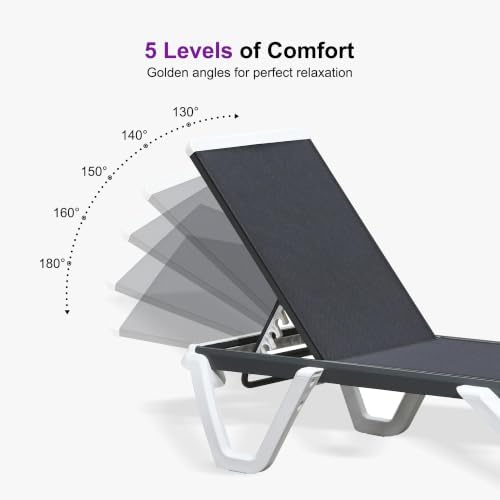 PURPLE LEAF Paiot Chaise Lounge Set of 2 Chaise Lounge w/Wheel, Dary Grey | Stain-resistant mesh wipes clean instantly, Vibrant colors match your outdoor decor, Sleek Style Elevates Your Patio
