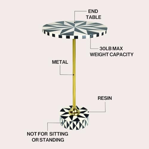 JONATHAN Y Calix 23.5" Round Compass Rose Pedestal Drink Table, Black | Modern Art Deco Style, Glossy Gold Metal Candlestick Leg, Ideal For Small Spaces, Living Room Or Bedroom, Spill-Proof Top